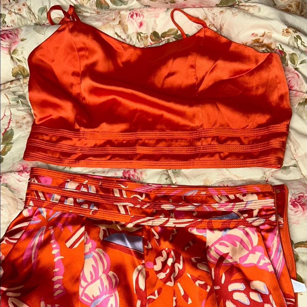House of Harlow 1960 Vibrant Orange Floral Pants set satin - Picture 8 of 8